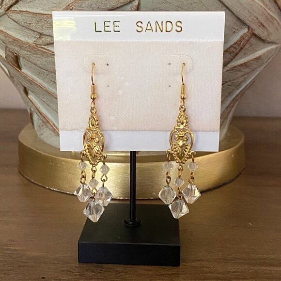 Lee Sands Gold Victorian Crystal Drop Earrings NEW! - Picture 2 of 3